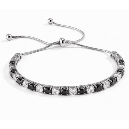 Bratari Tennis - Brățară Tennis Argintie din Oțel Inoxidabil cu Cristale Zirconiu Alb și Negru 4 mm, Reglabilă
