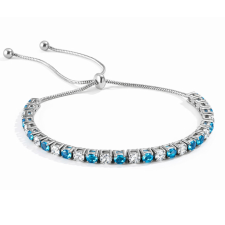 Bratari Tennis - Brățară Tennis Argintie din Oțel Inoxidabil cu Cristale Zirconiu Alb și Albastru 4 mm, Reglabilă