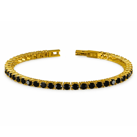 Bratari Tennis - Brățară Tennis Aurie din Oțel Inoxidabil cu Cristale Zirconiu Negru 3 mm, Reglabilă, Unisex