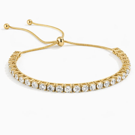 Bratari Tennis - Brățară Tennis Aurie din Oțel Inoxidabil cu Cristale Zirconiu Cubic 4 mm, Reglabilă