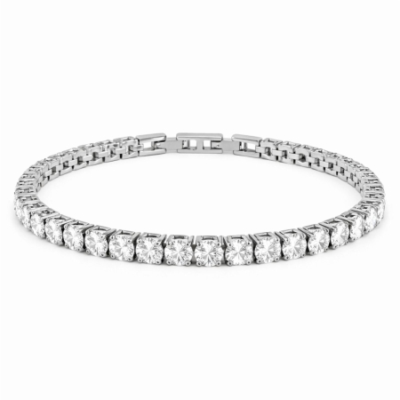 Bratari Tennis - Brățară Tennis Argintie din Oțel Inoxidabil cu Cristale Zirconiu Alb 4 mm, Reglabilă, Unisex