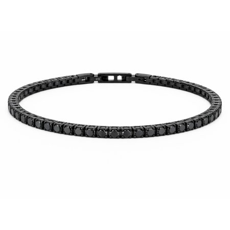 Bratari Tennis - Brățară Tennis Neagră din Oțel Inoxidabil cu Cristale Zirconiu Negru 3 mm, Reglabilă, Unisex