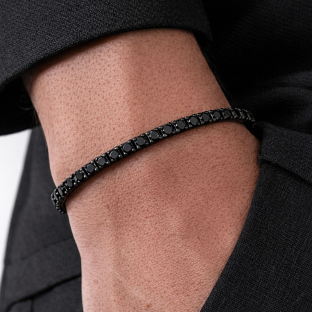 Bratari Tennis - Brățară Tennis Neagră din Oțel Inoxidabil cu Cristale Zirconiu Negru 3 mm, Reglabilă, Unisex