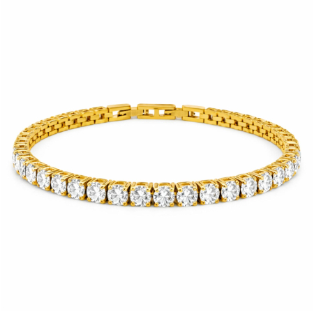 Bratari Tennis - Brățară Tennis Aurie din Oțel Inoxidabil cu Cristale Zirconiu Alb 4 mm, Reglabilă, Unisex