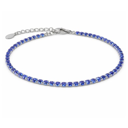 Bratari Tennis - Brățară Tennis cu Cristale Zirconiu Albastru 3 mm, Unisex - Oțel Inoxidabil, Lanț Reglabil (17+4 cm)
