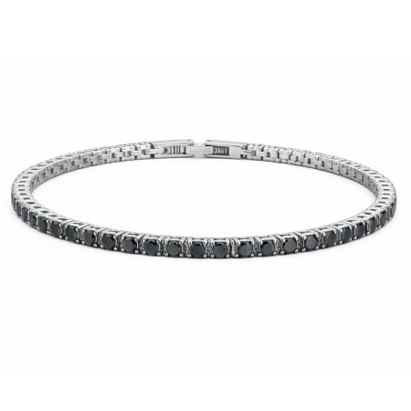 Bratari Tennis - Brățară Tennis Argintie din Oțel Inoxidabil cu Cristale Zirconiu Negru 3 mm, Reglabilă, Unisex