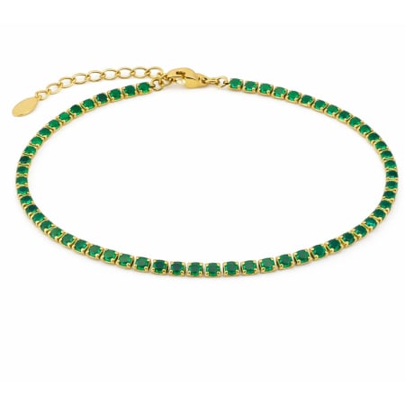 Bratari Tennis - Brățară Tennis Placată cu Aur 18K, Cristale Zirconiu Verde 3 mm, Unisex - Oțel Inoxidabil, Lanț Reglabil (17+4 cm)