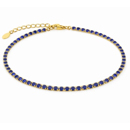 Bratari Tennis - Brățară Tennis Placată cu Aur 18K, Cristale Zirconiu Albastru 3 mm, Unisex - Oțel Inoxidabil, Lanț Reglabil (17+4 cm)