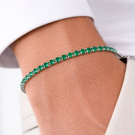 Bratari Tennis - Brățară Tennis cu Cristale Zirconiu Verde 3 mm, Unisex - Oțel Inoxidabil, Lanț Reglabil (17+4 cm)