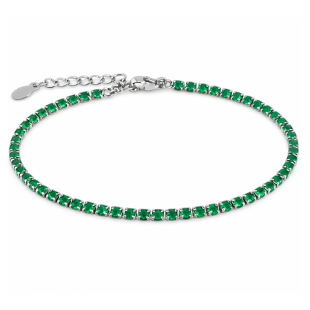 Bratari Tennis - Brățară Tennis cu Cristale Zirconiu Verde 3 mm, Unisex - Oțel Inoxidabil, Lanț Reglabil (17+4 cm)