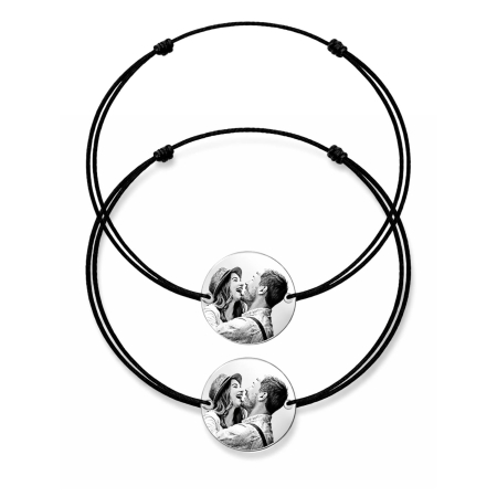 Bratari Argint Personalizate - Bratari cuplu personalizate - Banut gravat cu poza, bratari cu snur