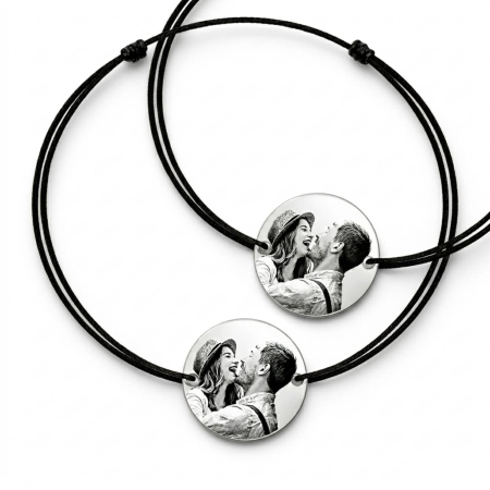 Bratari Argint Personalizate - Bratari cuplu personalizate - Banut gravat cu poza, bratari cu snur