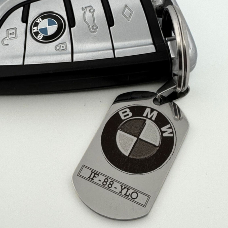 Breloc Cheie Auto Personalizat cu Număr de Înmatriculare și Text – Plăcuță Inox 40x23 [2]