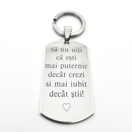 Breloc Personalizat cu Mesaj - Ești Mai Puternic Decât Crezi și Mai Iubit Decât Știi, Gravură Laser, Garanție pe Viață [4]