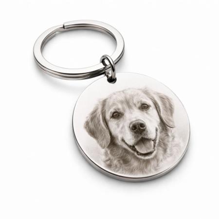 Brelocuri - Breloc Gravat cu Poză și Text - Medalion 20mm cu Inel si Lanț, Personalizare Laser, Garanție pe Viață