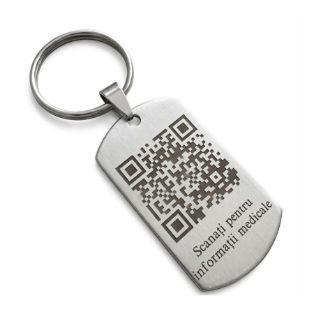 Brelocuri - Breloc Personalizat Cod QR - Plăcuță Inox 40x23 mm, Gravură Laser