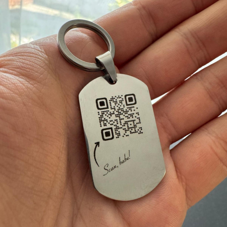 Brelocuri - Breloc Personalizat Cod QR - Plăcuță Inox 40x23 mm, Gravură Laser