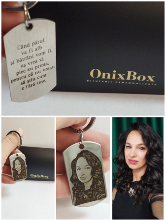 Brelocuri - Breloc Personalizat cu Poză și Mesaj – Plăcuță Inox 40x20 mm