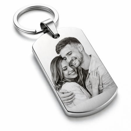 Breloc Personalizat cu Poză și Text – Plăcuță Inox Gravură Laser, Cadou Unic