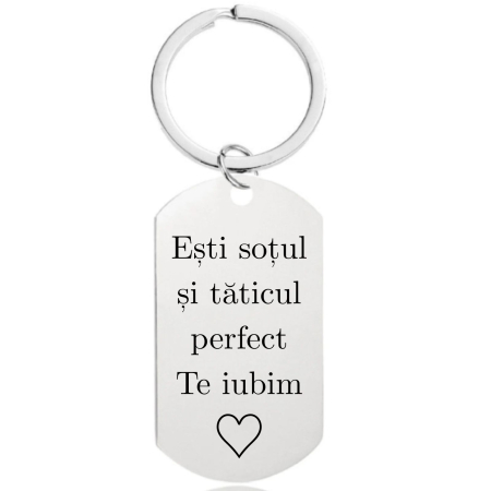 Brelocuri - Breloc Personalizat Foto și Text, Plăcuță Inox 40x23 mm, Gravură Laser cu Garanție pe Viață