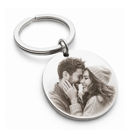 Brelocuri - Breloc Personalizat cu Poză și Text - Medalion 20mm cu Inel si Lanț, Gravură Laser, Garanție pe Viață