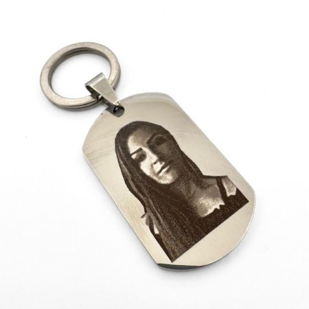 Cadouri sub 300 RON - Breloc Personalizat cu Poză și Text - Plăcuță Inox 40x23 mm, Gravură Laser, Garanție pe Viață