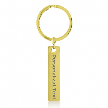 Brelocuri - Breloc Personalizat cu Poză și Text - Plăcuță Inox Aurie 40x10 mm, Gravură Laser, Garanție pe Viață