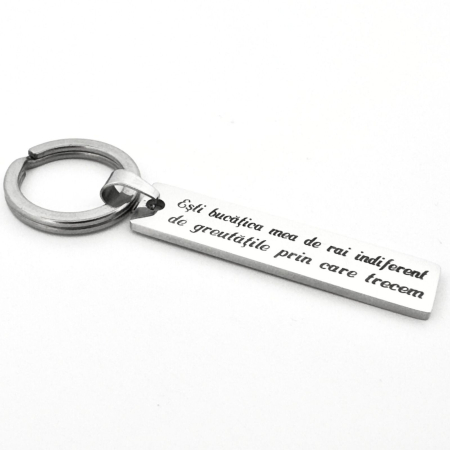 Brelocuri - Breloc Personalizat cu Fotografia Ochilor și Text - Plăcuță Inox 40x10 mm, Gravură Laser, Garanție pe Viață