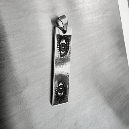 Breloc Personalizat cu Fotografia Ochilor și Text - Plăcuță Inox 40x10 mm, Gravură Laser, Garanție pe Viață [4]