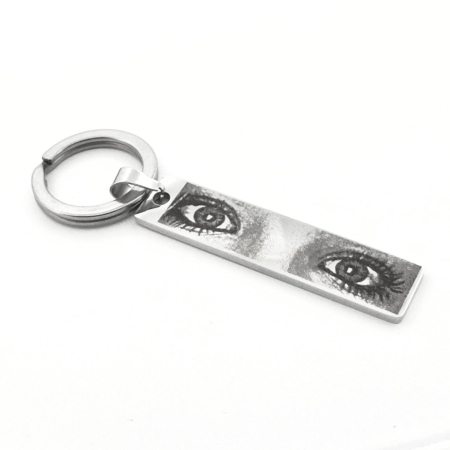 Breloc Personalizat cu Fotografia Ochilor și Text - Plăcuță Inox 40x10 mm, Gravură Laser, Garanție pe Viață [7]