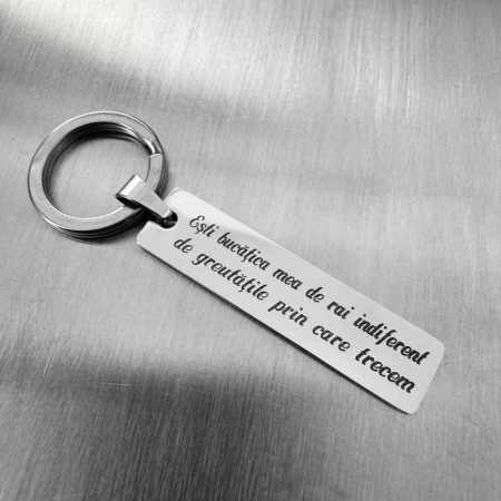 Breloc Personalizat cu Fotografia Ochilor și Text - Plăcuță Inox 40x10 mm, Gravură Laser, Garanție pe Viață [8]