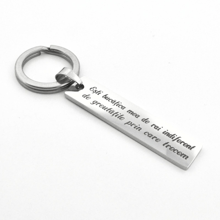 Breloc Personalizat cu Fotografia Ochilor și Text - Plăcuță Inox 40x10 mm, Gravură Laser, Garanție pe Viață [5]