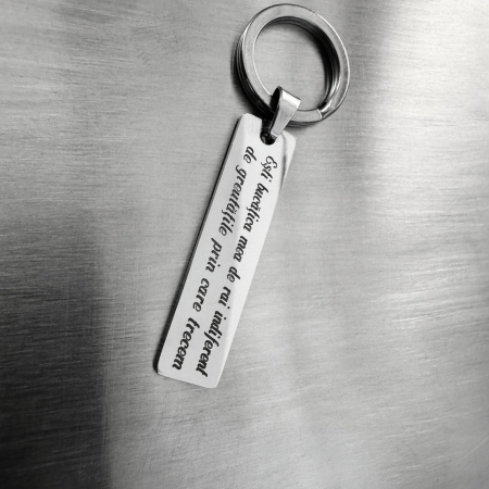 Breloc Personalizat cu Fotografia Ochilor și Text - Plăcuță Inox 40x10 mm, Gravură Laser, Garanție pe Viață [3]