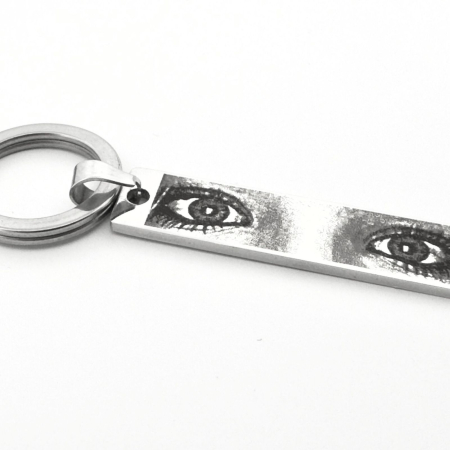 Breloc Personalizat cu Fotografia Ochilor și Text - Plăcuță Inox 40x10 mm, Gravură Laser, Garanție pe Viață [6]