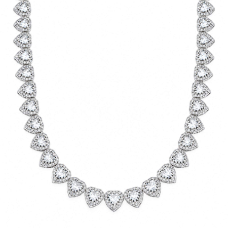 COLIERE - Colier Angel Heart Argintiu cu Cristale Albe, Lungime 43 cm - Aliaj Rodiat