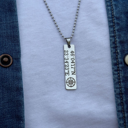Colier Bărbați cu Plăcuță Personalizată Text, Inox Premium, Gravură Laser cu Garanție pe Viață [6]