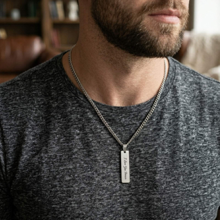 Lantisoare inox - Colier Bărbați Personalizat cu Text – Lănțișor Cuban 3mm, Oțel Inoxidabil