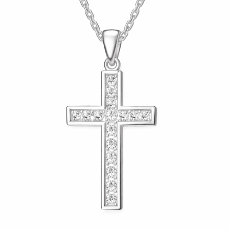 Lantisoare inox - Colier cu Cruciuliță și Cristale Zirconiu Alb, pentru Damă, Oțel Inoxidabil Premium