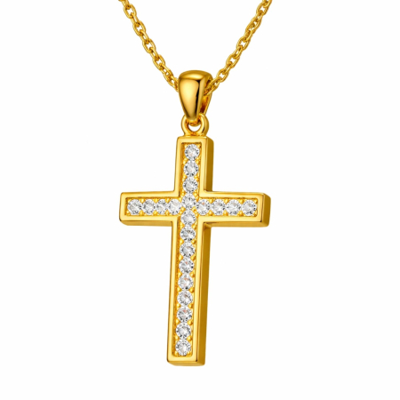 COLIERE - Colier cu Cruciuliță Placat cu Aur 18K, Cristale Zirconiu Alb, pentru Damă, Oțel Inoxidabil Premium