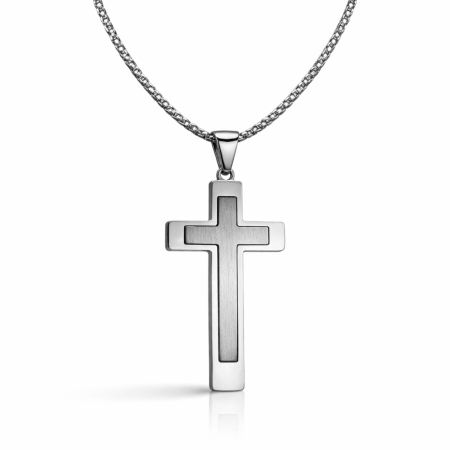 LANTISOARE - Lanț cu Cruce Bărbați Personalizat – Inox Argintiu, Rezistent la Apă, Lanț Box 60 cm