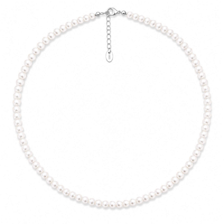 Coliere cu Perle - Colier cu Perle de Cultură și Argint 925 pentru Damă, Reglabil 42+5 cm, Perle 3.5-4 mm