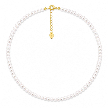 Coliere cu Perle - Colier cu Perle de Cultură și Argint 925 placat cu Aur, Reglabil 42+5 cm, Perle 3.5-4 mm
