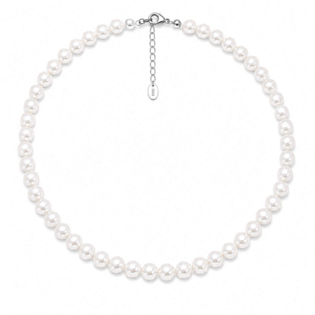 Coliere cu Perle - Colier cu Perle de Cultură și Argint 925 pentru Damă, Reglabil 42+5 cm, Perle 3.5-4 mm