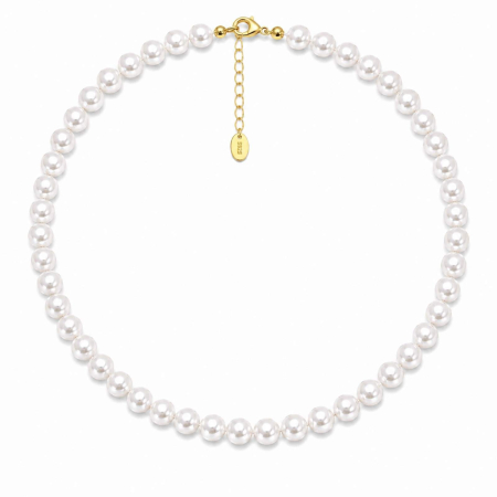 Coliere cu Perle - Colier cu Perle de Cultură și Argint 925 Placat cu Aur, Reglabil 42+5 cm, Perle 5-6 mm