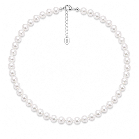 Coliere cu Perle - Colier cu Perle de Cultură și Argint 925 pentru Damă, Reglabil 42+5 cm, Perle 7-8 mm