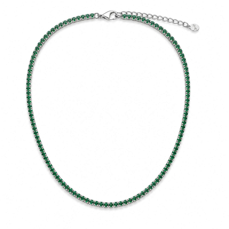 Coliere Tennis - Colier Tennis Argint cu Cristale din Zirconiu Verde 2mm, Lungime Reglabilă 45 cm