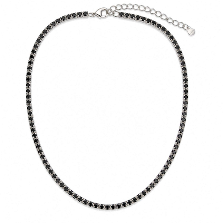 Coliere Tennis - Colier Tennis Argint cu Cristale Negre de Zirconiu – Lungime Reglabilă 45 cm