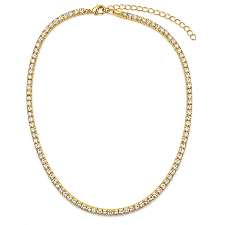Coliere Tennis - Colier Tennis din Argint 925 Placat cu Aur 18K, Zirconiu Alb
