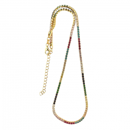 Colier Tennis Argint Placat cu Aur și Cristale Zirconiu Multicolor – Lungime Reglabilă 45 cm [2]