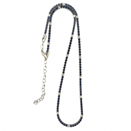 Colier Tennis Argint și Cristale Zirconiu Albastru și Alb – Lungime Reglabilă 45 cm [2]
